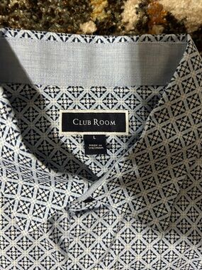 Club Room Blue and Navy Geometric Casual Button-Down Shirt
